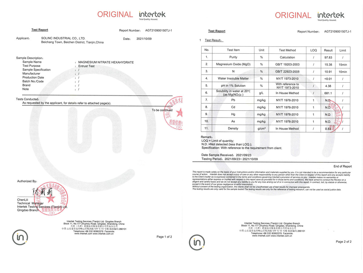 Third inspection report  magnesium nitrate solubility solinc fertilizer